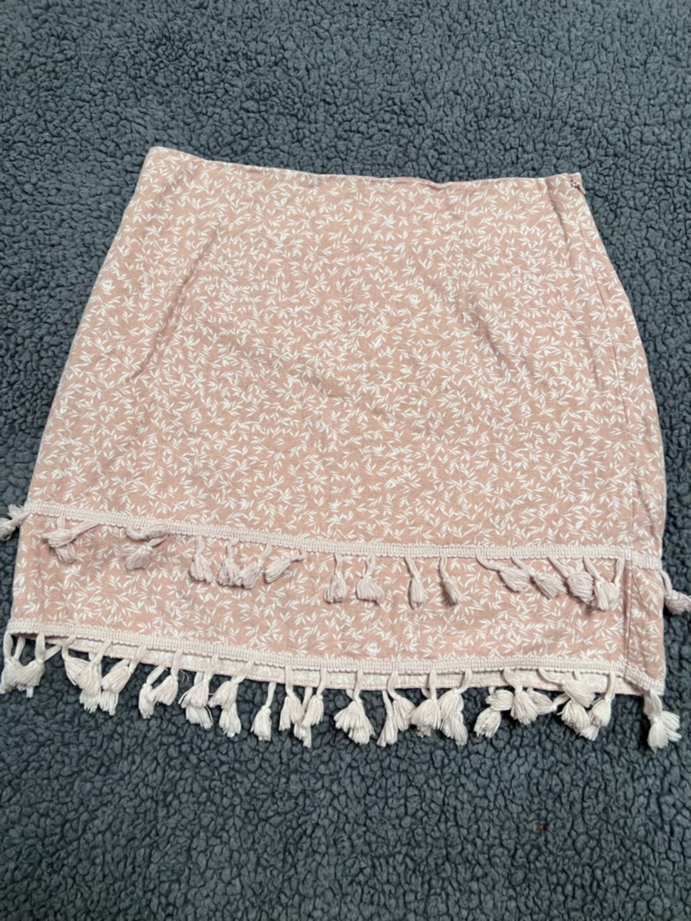 Light Pink Tassel-Hem Mini Skirt